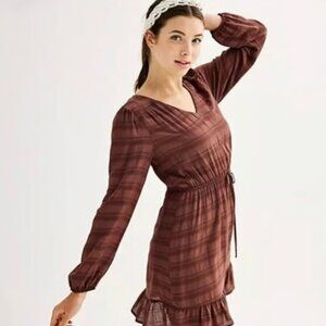 NWT Juniors' Lily Rose Long Sleeve Tie Waist Skater Mini Dress Boho Size XS $50